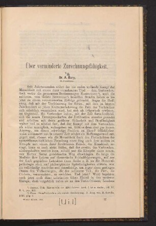 Über verminderte Zurechnungsfähigkeit