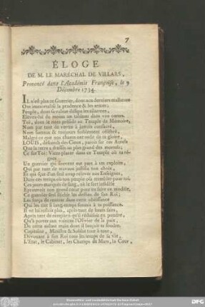 Éloge De M. Le Maréchal De Villars, Prononcé dans l'Académie Françoise, le 9 Décembre 1734.