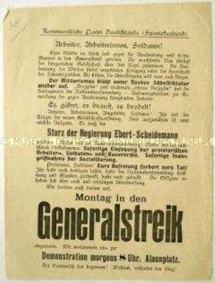 Aufruf der KPD an Arbeiter und Soldaten zum Generalstreik in Dresden