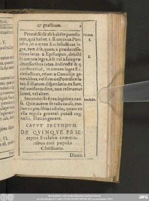 Caput Secundum. De Quinque Praeceptis Ecclesiae communibus toti populo Christiano.