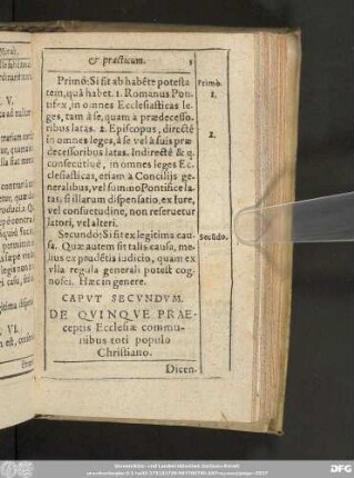 Caput Secundum. De Quinque Praeceptis Ecclesiae communibus toti populo Christiano.