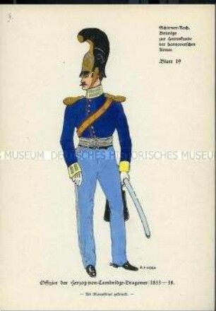 Uniformdarstellung, Offizier des 3. Dragoner-Regiments, Königreich Hannover, 1833/1838.