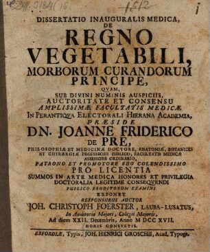 Diss. ... de regno vegetabili, morborum curandorum principe