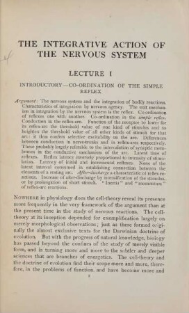 Lecture I. Introductory - co-ordination of the simple reflex