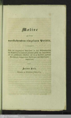 Motive zu den vorstehenden einzelnen Petitis.