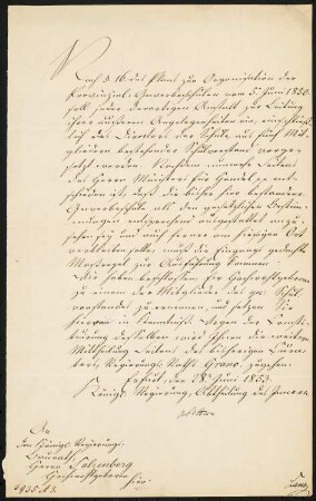 Schriftstück an den Königlichen Regierungs- und Baurath Salzenberg vom 28. Juni 1853: Schreiben an Salzenberg