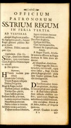 Officium Patronorum SS. Trium Regum In Feria Tertia
