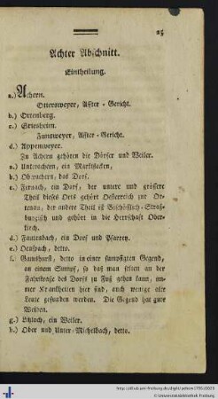 Achter Abschnitt. Eintheilung.