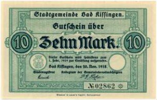 Geldschein / Notgeld, 10 Mark, 20.11.1918