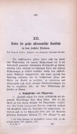 XII. Ueber die große astronomische Kunstuhr in dem Kasseler Museum.
