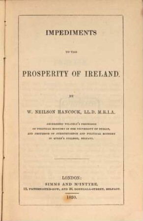 Impediments to the Prosperity of Ireland
