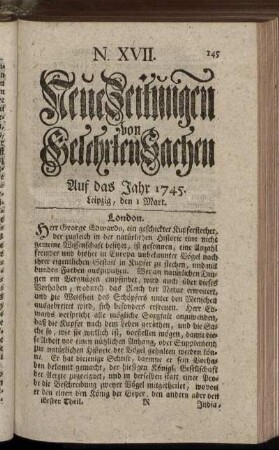 N. XVII. Leipzig, den 1 Mart. - N. XXV. Leipzig, den 29 Mart.