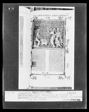 Bible historiale de Charles V., Folio 204, Christus treibt die Geldwechsler aus dem Tempel