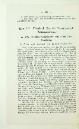 Kap. VII. Überblick über die Menschenwelt. (Anthropogeographie.)