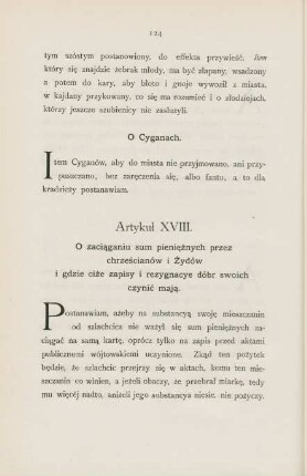 Artykul XVIII. O zaciaganiu sum pienieznych przez chrzescianow i zydow ...