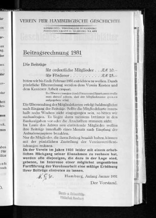 Beitragsrechnung 1931