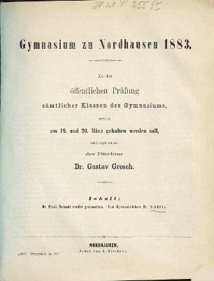 Zu der öffentlichen Prüfung der Schüler des Gymnasiums, welche ... gehalten werden soll, ladet ergebenst ein. 1882/83