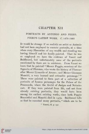 Chapter XII: Portraits by Antonio and Piero. Piero's Latest Work c. 1470-1488