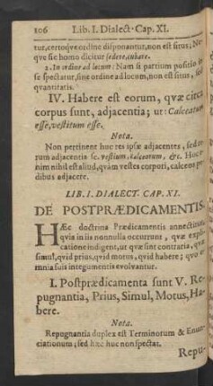 Cap. XI. De Postpraedicamentis.