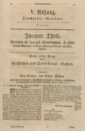 Das erste Buch. Von Geistlichen und Consistorial-Sachen