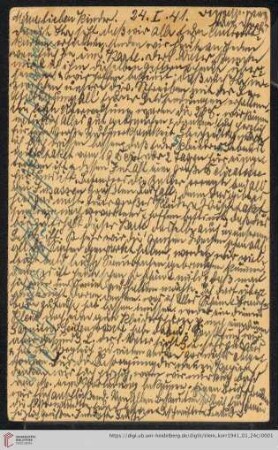 Korrespondenz von Alice und Ludwig Klein: Postkarte von Alice Klein an Irmgard Ehrlich und Günter Ehrlich