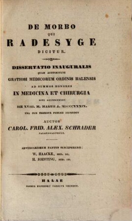 De morbo qui Radesyge dicitur : dissertatio inauguralis