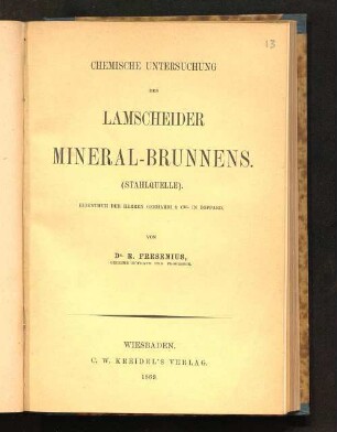 Chemische Untersuchung des Lamscheider Mineral-Brunnens