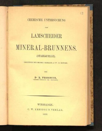 Chemische Untersuchung des Lamscheider Mineral-Brunnens