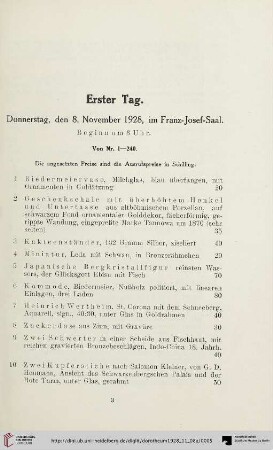 Erster Tag: Donnerstag, den 8. November 1928 (Nr. 1-240)