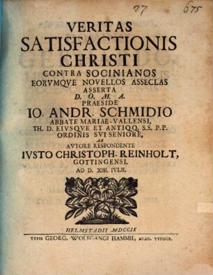 Veritas satisfactionis Christi contra Socinianos ... asserta