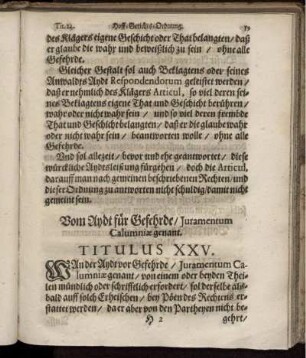 Vom Aydt für Gefehrde/ Juramentum Calumniae genant. Titulus XXV.