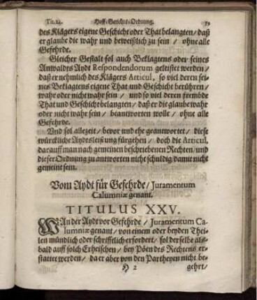 Vom Aydt für Gefehrde/ Juramentum Calumniae genant. Titulus XXV.