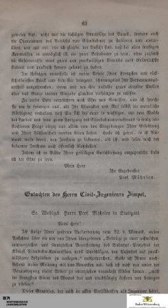 Gutachten des Herrn Civil-Ingenieurs Zimpel
