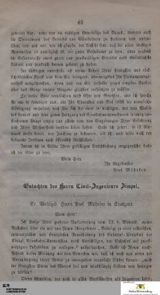 Gutachten des Herrn Civil-Ingenieurs Zimpel