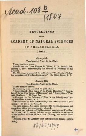 Proceedings of the Academy of Natural Sciences. [16.] 1864