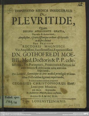 Disputatio medica inauguralis de pleuritide