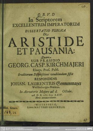 In scriptorem excellentium imperatorum dissertatio de Aristide et Pausania