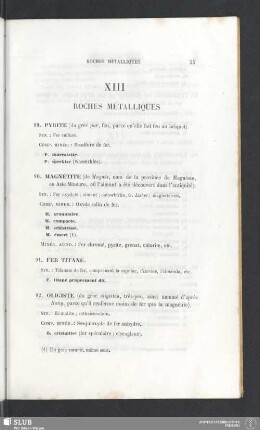 XIII. Roches métalliques