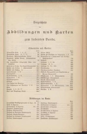 Verzeichnis der Abbildungen und Karten zum siebenten Bande.