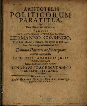 Aristotelis Politicorum paratitla