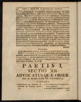 222-231, Sectio XII. Advocatus quae observet in Probatione per Documenta.