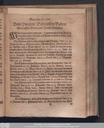 Das achte Capitel. Vom Purgirn/ Schrepffen/ Baden/ Aderlassen Stein und Bruch schneiden.