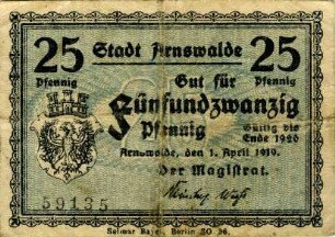 Arnswalde, Stadt: 25 Pfennig 1919