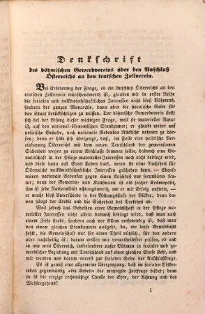 Denkschrift des böhmischen Gewerbevereins über den Anschluss Österreichs an den teutschen Zollverein