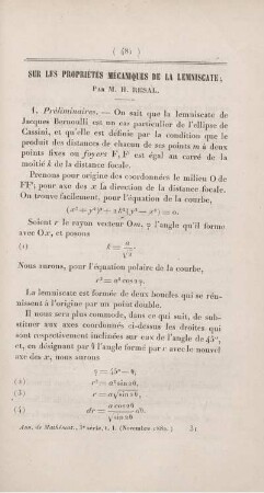 Sur les propriétés Mécaniques de la lemniscate.