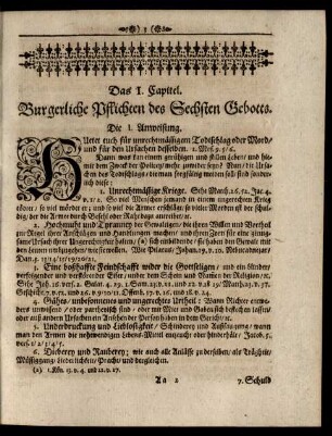Das I. Capitel. Burgerliche Pflichten des Sechsten Gebotts
