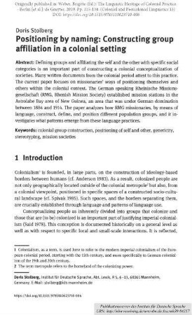 Positioning by naming: Constructing group affiliation in a colonial setting