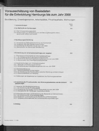 Vorausschätzung von Basisdaten für die Entwicklung Hamburgs bis zum Jahr 2000 : Bevölkerung, Erwerbspersonen, Arbeitsplätze, Privathaushalte, Wohnungen