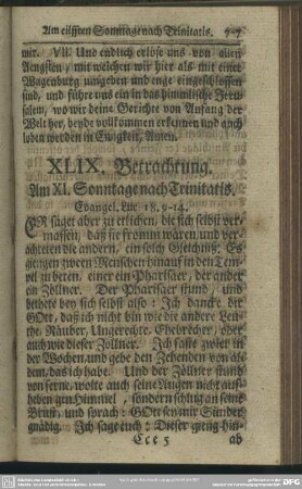 XLIX. Betrachtung. Am XI. Sonntage nach Trinitatis. Evangel. Luc. 18. 9-14