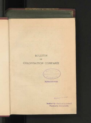 1913: Bulletin de colonisation comparée
